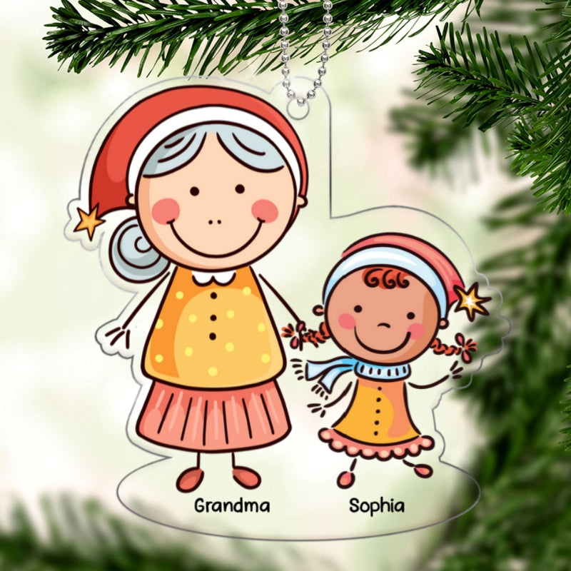 Christmas Stick Grandma And Grandkid Gift For Granddaughter Grandson Personalized Acrylic Ornament