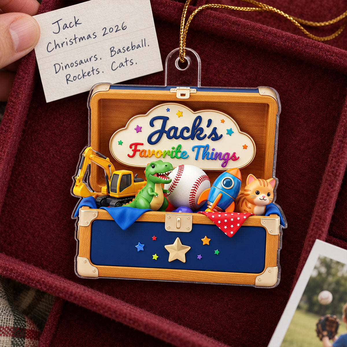 Kid's Favorite Things Box 2D Flat Printed - Personalized Acrylic Ornament - Custom Name & Favorite Things Keepsake Gift for Kids