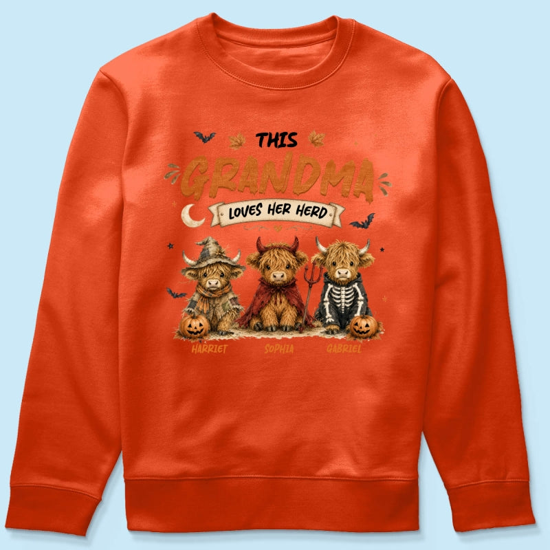 Grandma's Little Spooky Herd Halloween Costume Highland Cows - Personalized Shirt - Halloween Gift For Grandma