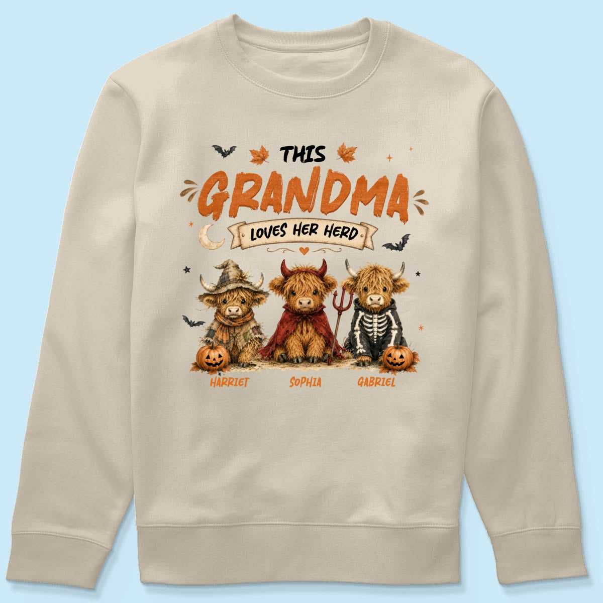 Grandma's Little Spooky Herd Halloween Costume Highland Cows - Personalized Shirt - Halloween Gift For Grandma