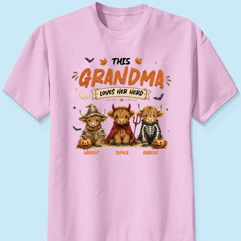 Grandma's Little Spooky Herd Halloween Costume Highland Cows - Personalized Shirt - Halloween Gift For Grandma