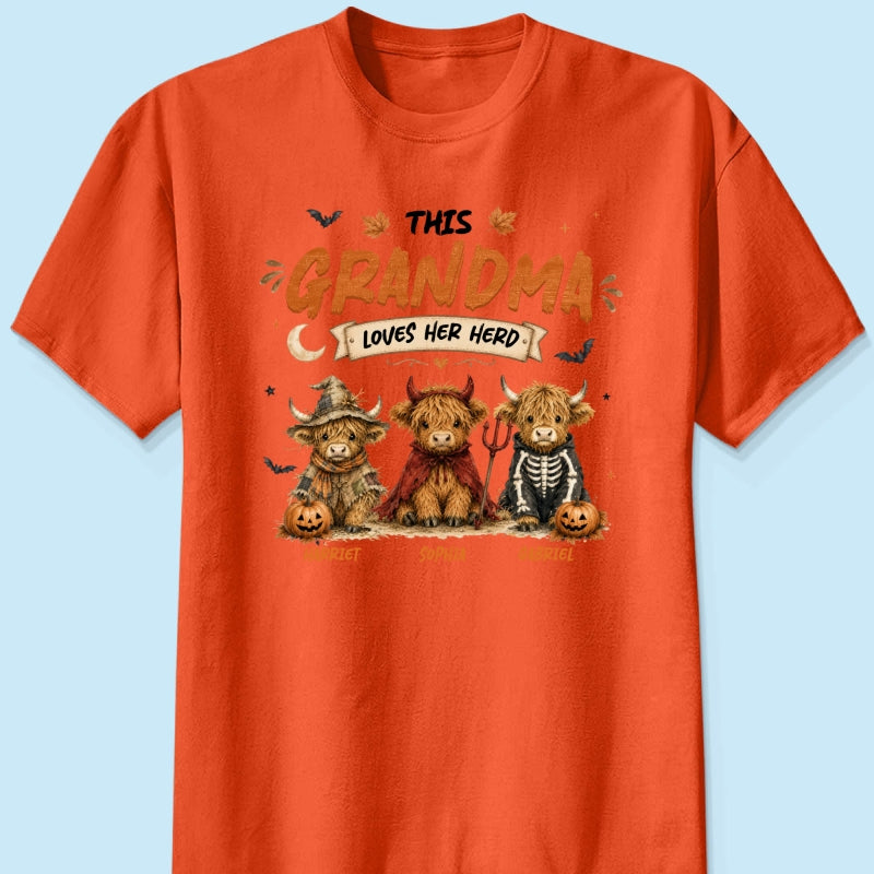 Grandma's Little Spooky Herd Halloween Costume Highland Cows - Personalized Shirt - Halloween Gift For Grandma