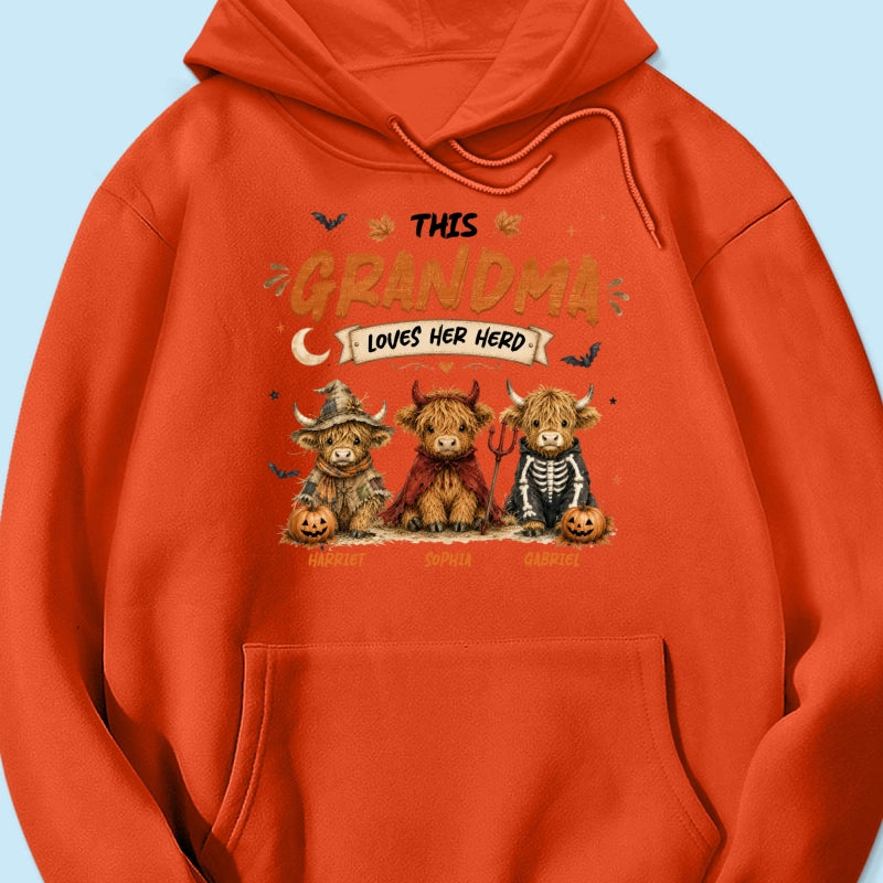 Grandma's Little Spooky Herd Halloween Costume Highland Cows - Personalized Shirt - Halloween Gift For Grandma