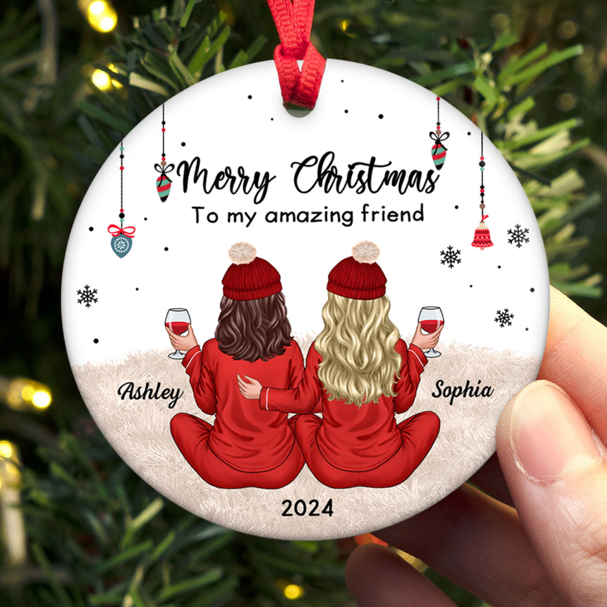 Besties Celebrating Christmas The Girls Always Better Together Personalized Ceramic Ornament, Christmas Gift For Ceramic Ornament