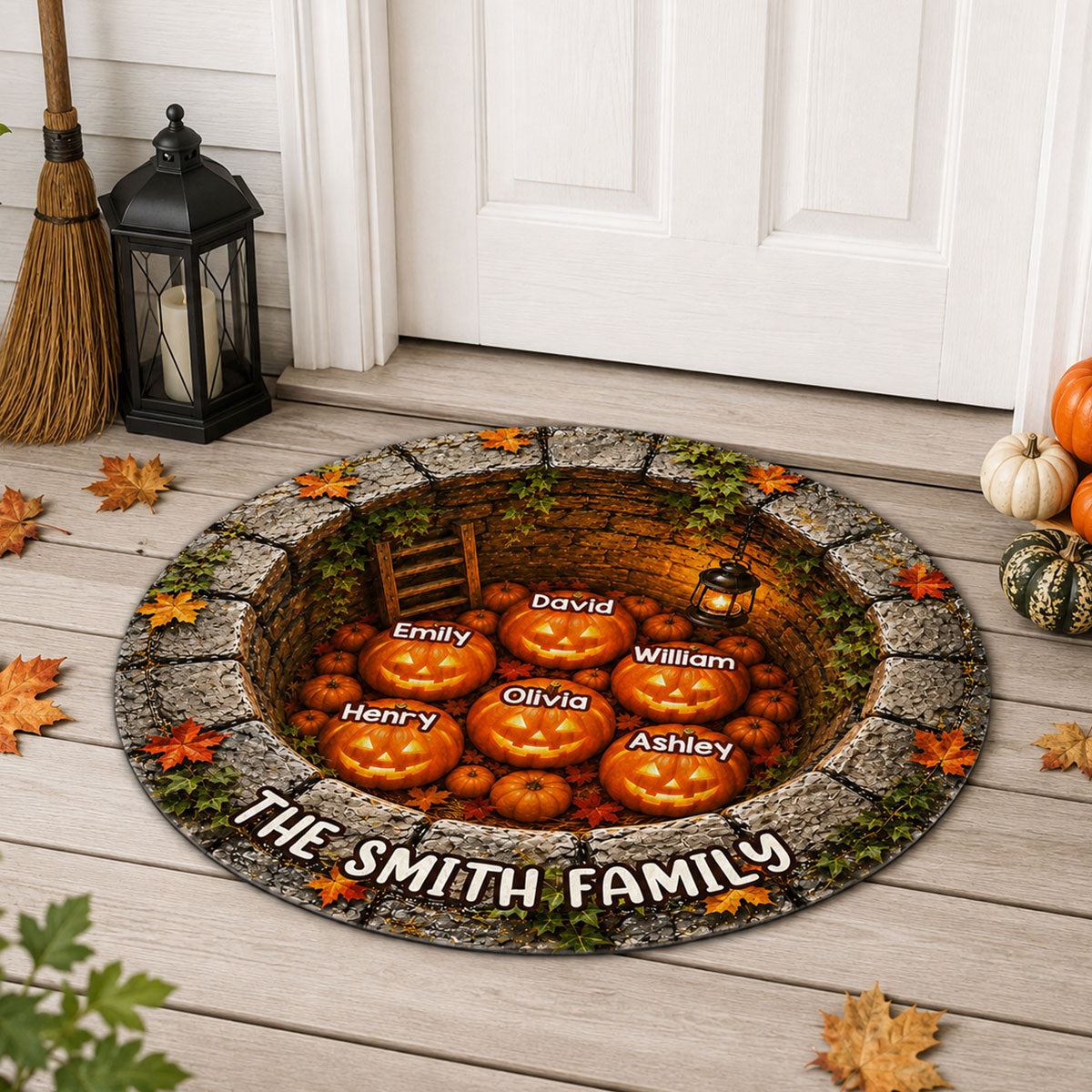 Halloween Pumpkin Family - Personalized Doormat - Spooky Gothic Floor Decor