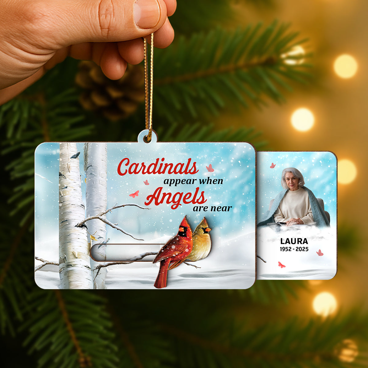 Cardinals Appear When Angels Are Near Custom Photo - Personalized Slider Ornament - Memorial Remembrance Keepsake