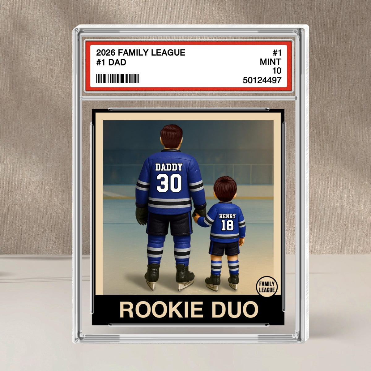 Hockey No. 1 Dad Man & Kids Trading Card Style - Personalized Acrylic Block Plaque