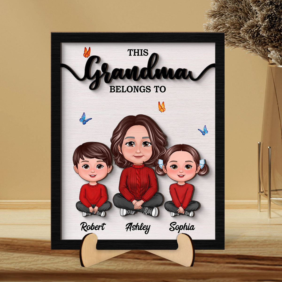 This Grandma Belongs To Personalized 2-Layer Wooden Plaque