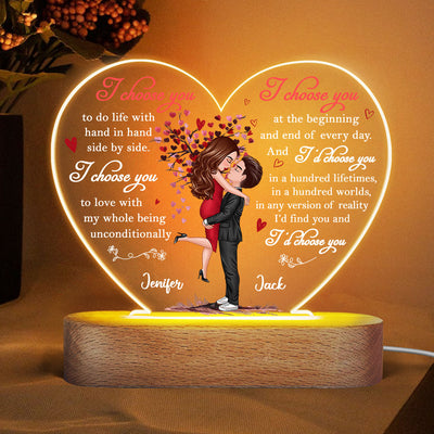 I Choose You Doll Couple Fingerprint Personalized Heart Plaque LED Night Light