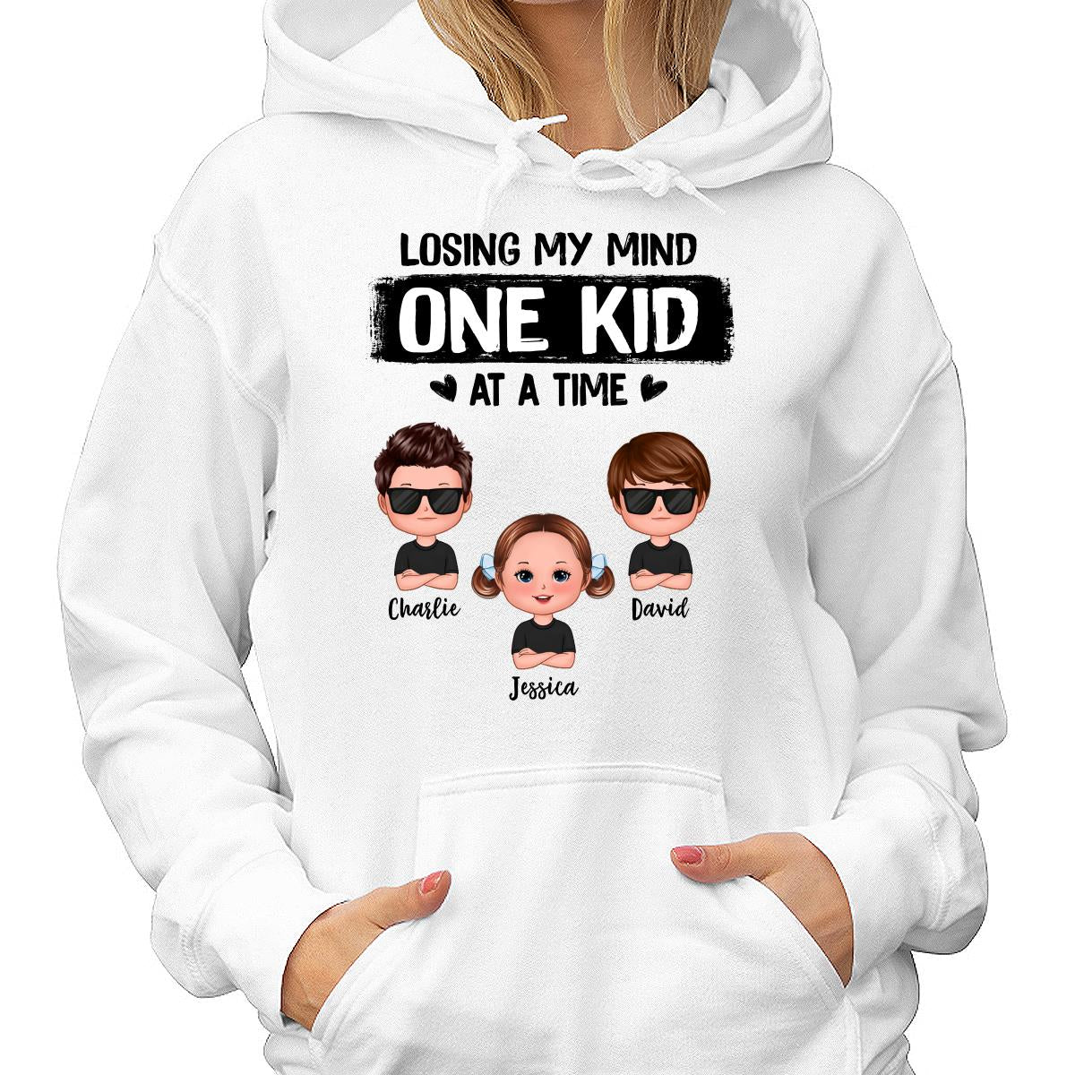 Mom Losing My Mind One Kid At A Time Doll Kids Personalized Shirt