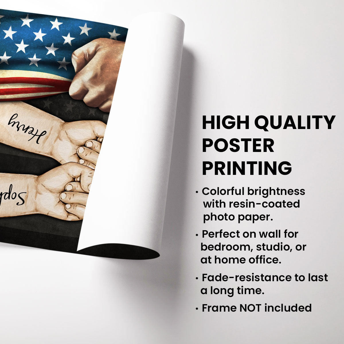 Grandpa Dad Fist Bump Hand Pulling American Flag Personalized Poster, Father's Day Gift for Dad, for Grandpa, for Husband