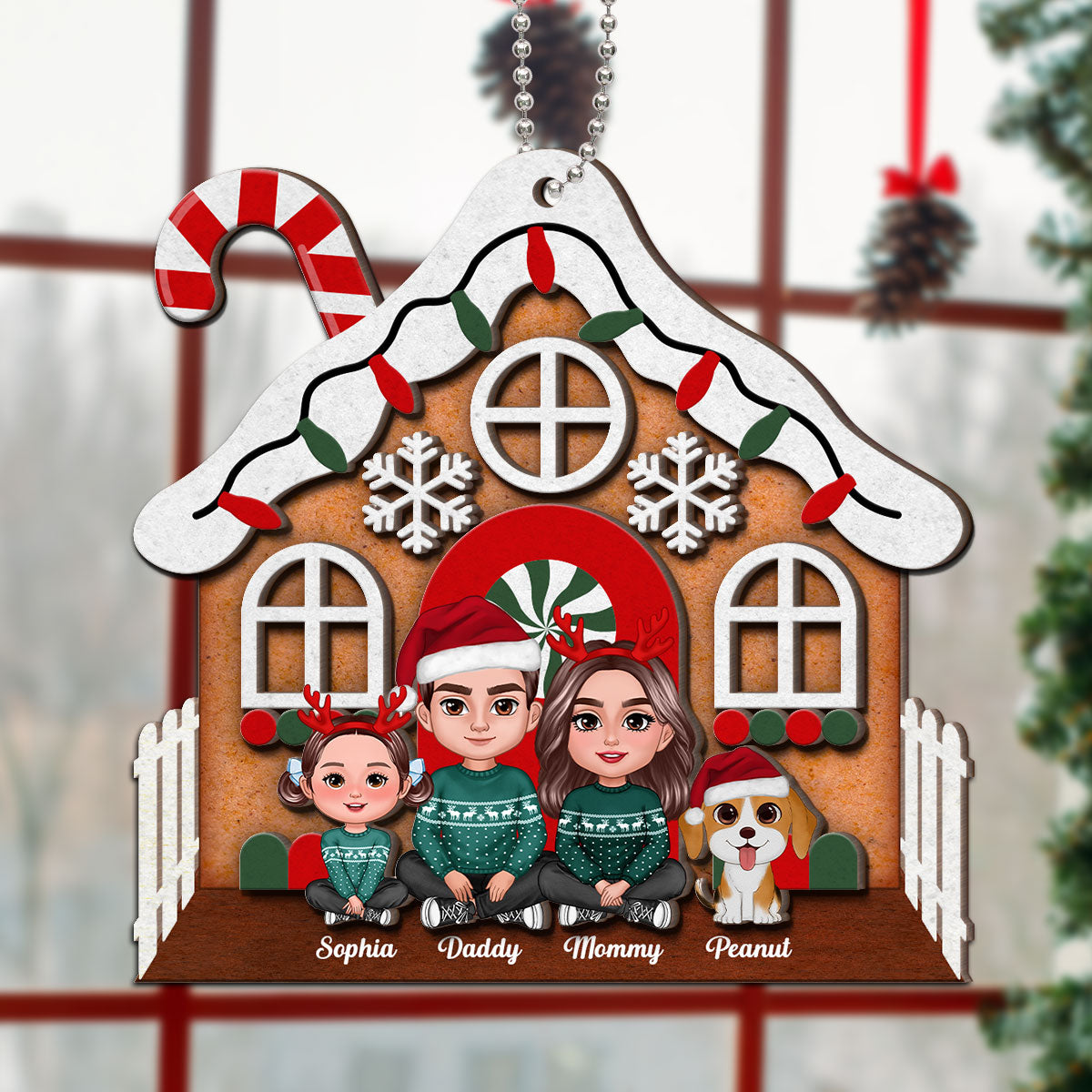 Gingerbread House Family Christmas Decor Personalized 2-Layer Wooden Ornament