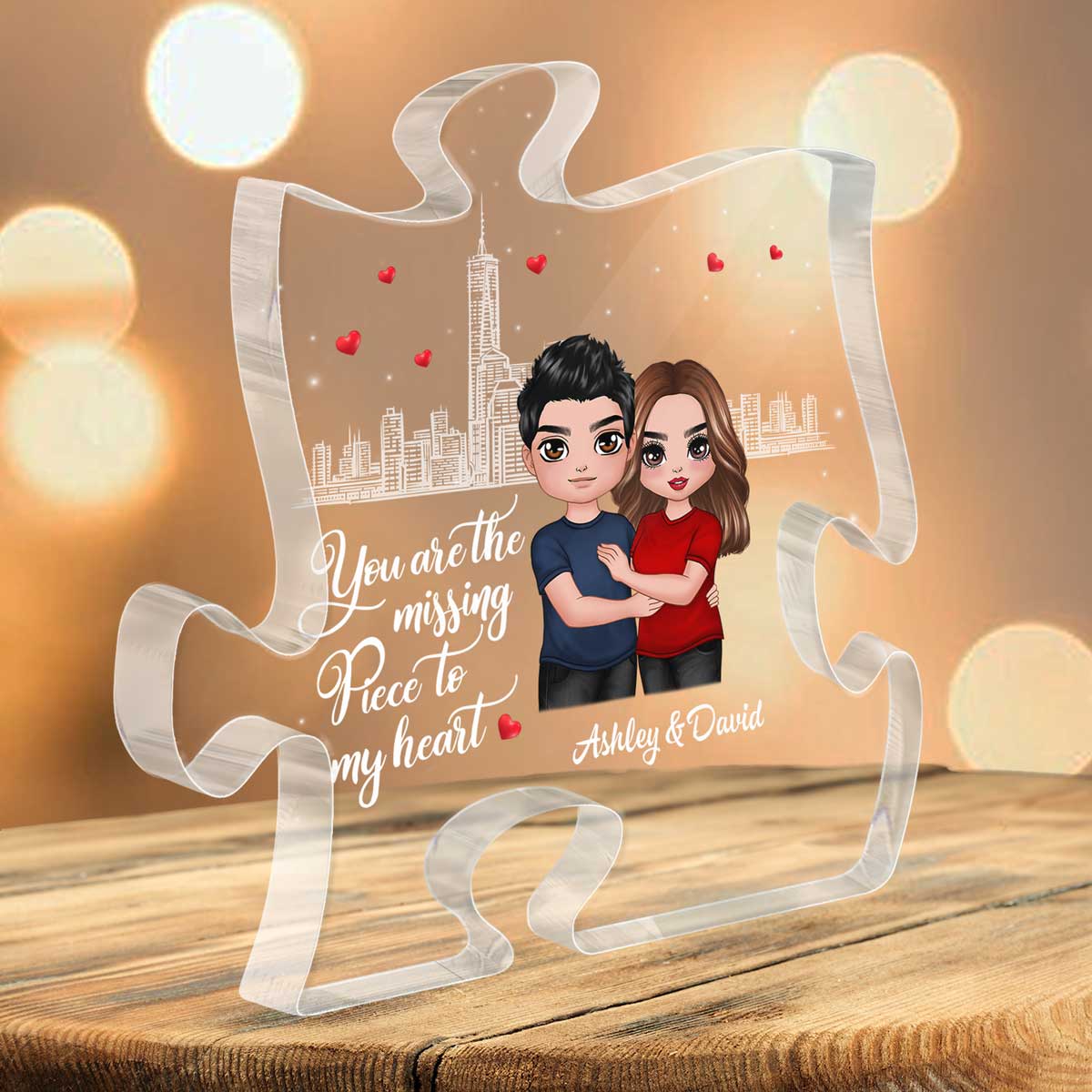 The Missing Piece To My Heart Hugging Doll Couple Personalized Puzzle Acrylic Plaque