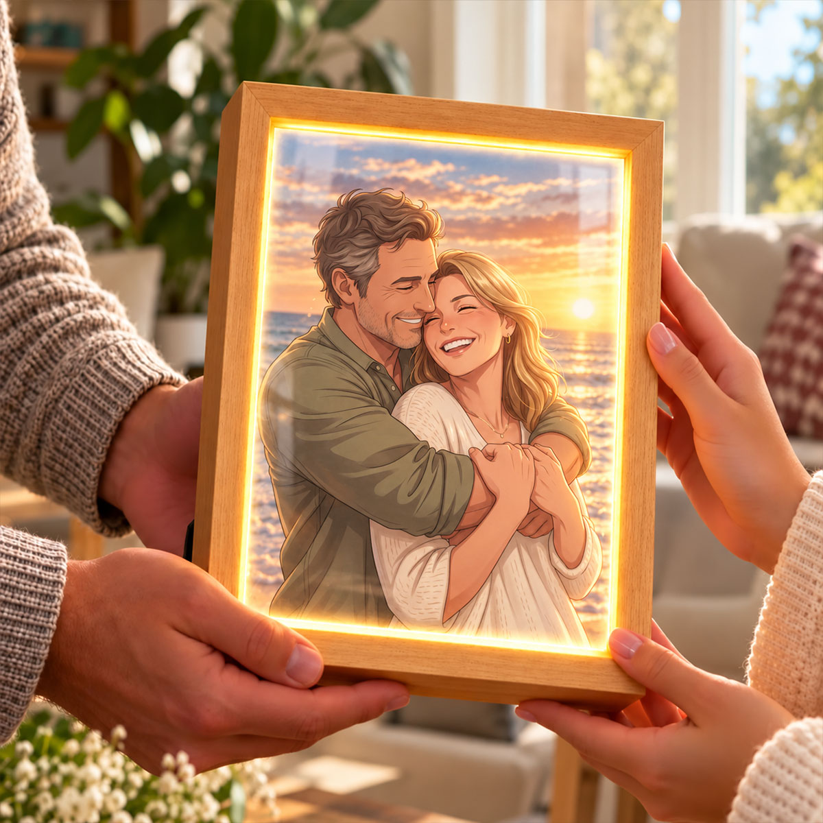 Custom Couple Art from Photo - Personalized Mirror Light Box - Heartfelt Christmas Gift for Her, for Him, Anniversary Gift for Couple