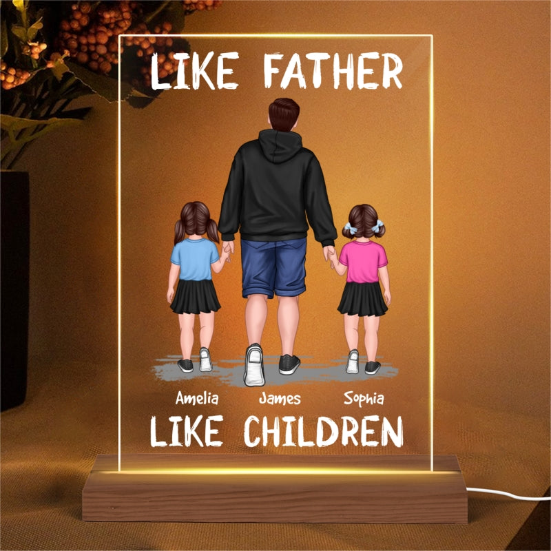 Like Father Like Son Like Daughter Dad And Kids Walking Personalized Rectangle Acrylic Plaque LED Night Light