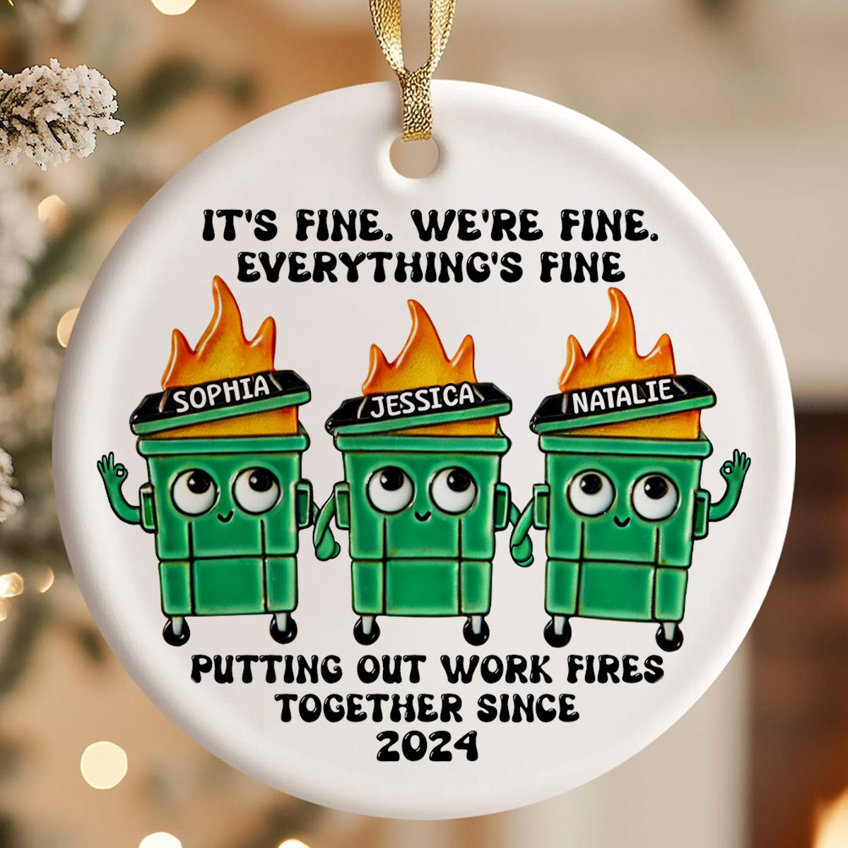 Putting Out Work Fires Together Work Bestie Dumpster Fire Funny Gift For Colleagues - Personalized Ornament - Gift For Colleagues, Coworkers, Boss