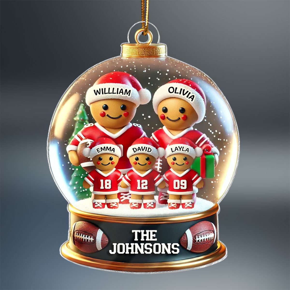 Football Gingerbread Family Sport Lover 3D Effect Personalized Acrylic Ornament