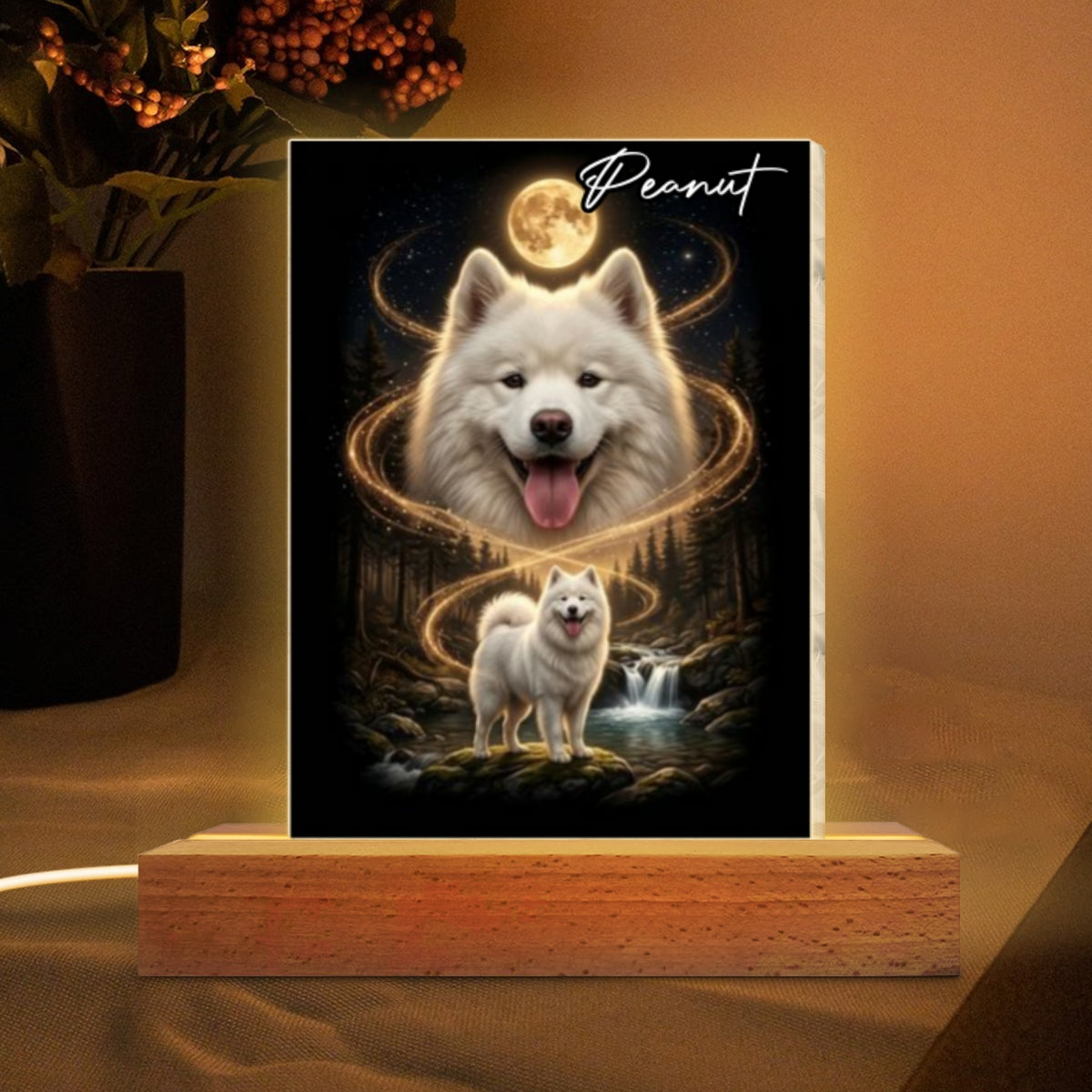 Dog Howling to the Moon - Personalized Acrylic Block LED Night Light - Gift for Dog, Cat Lovers, Pet Memorial Gift, Christmas Gift for Her, for Him