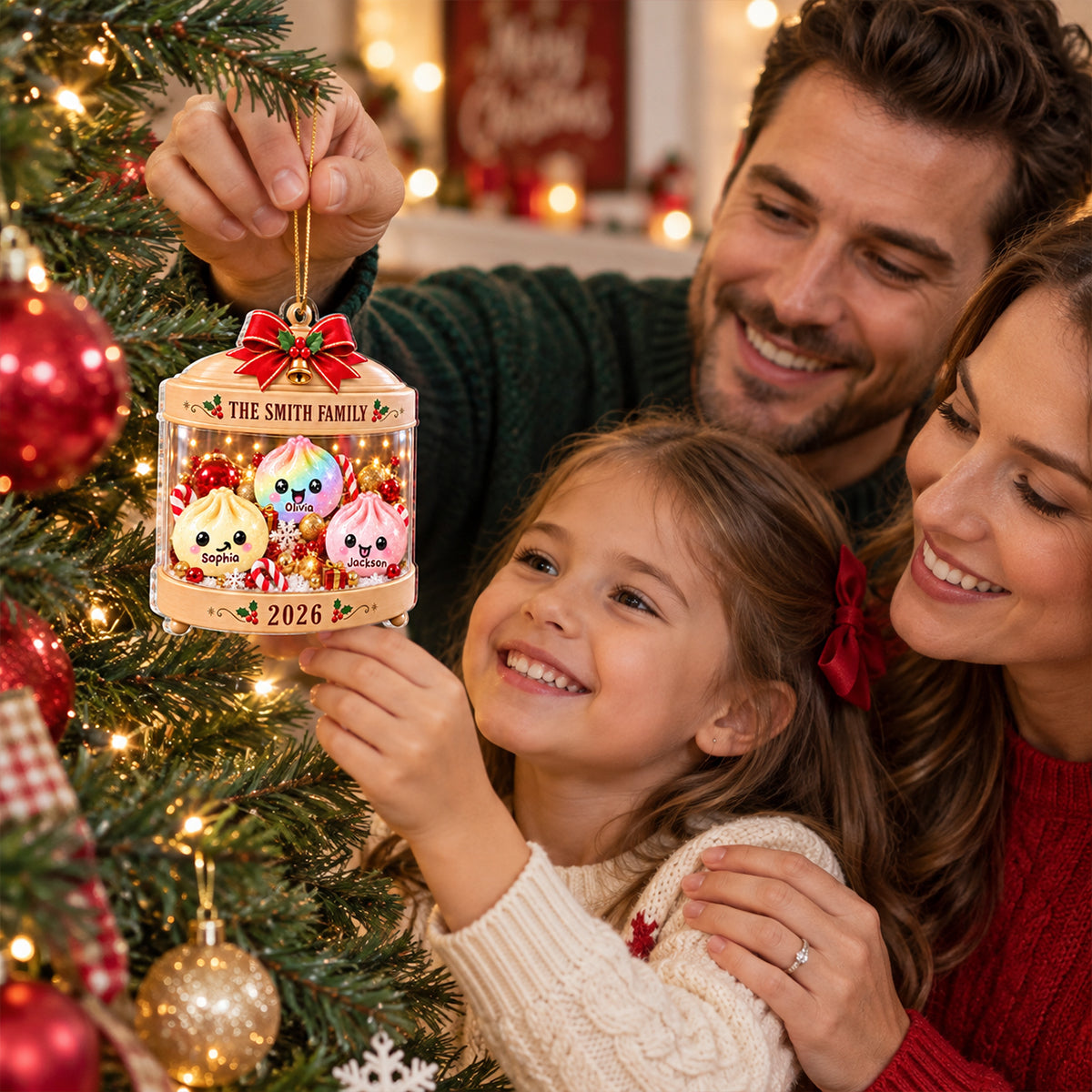 Cute Dumpling Family 2D Flat – Personalized Acrylic Ornament – Squishy Lover Christmas Keepsake 2026