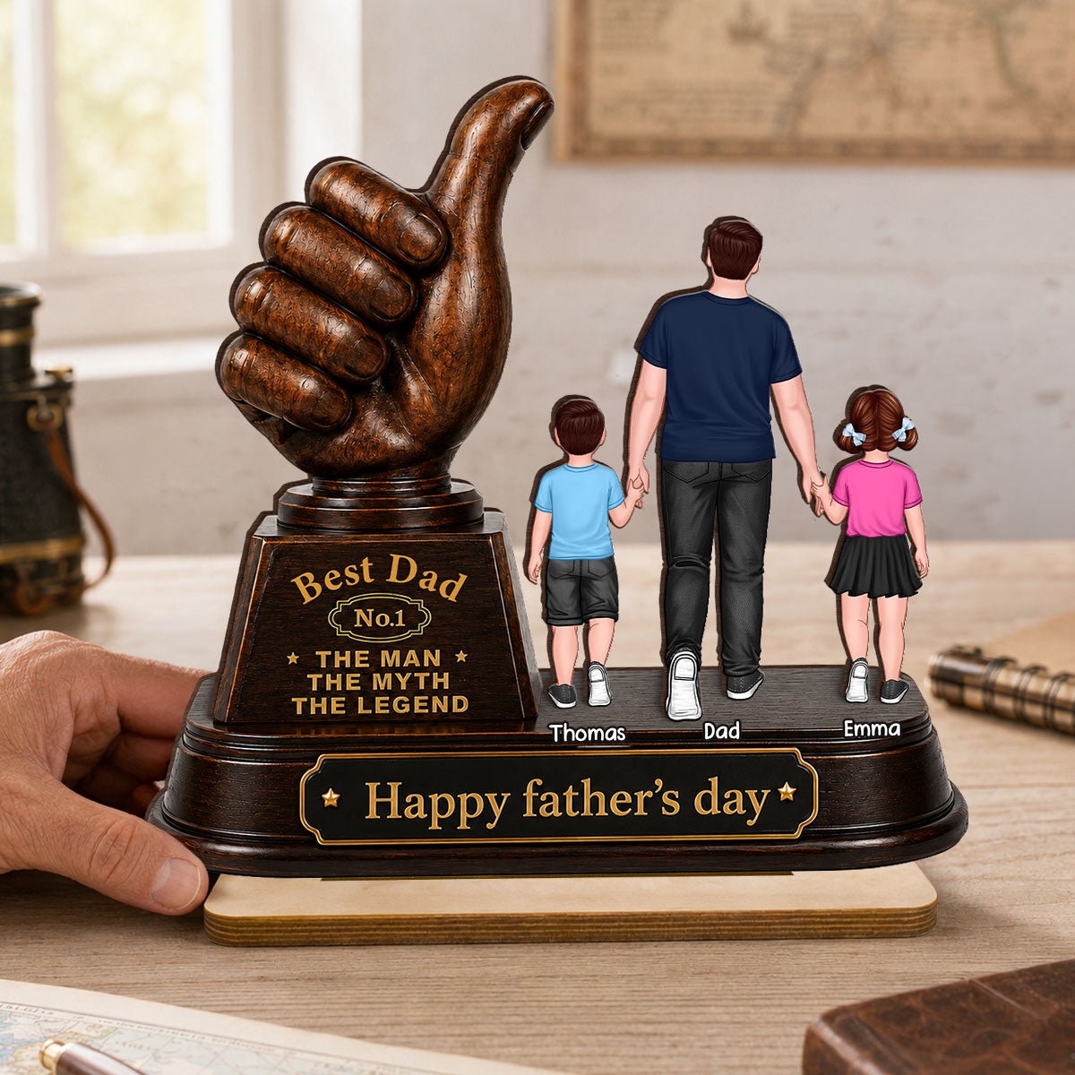 No. 1 Dad Grandpa Trophy - Personalized 2-Layered Wooden Plaque - Father's Day Gift for Dad, Husband
