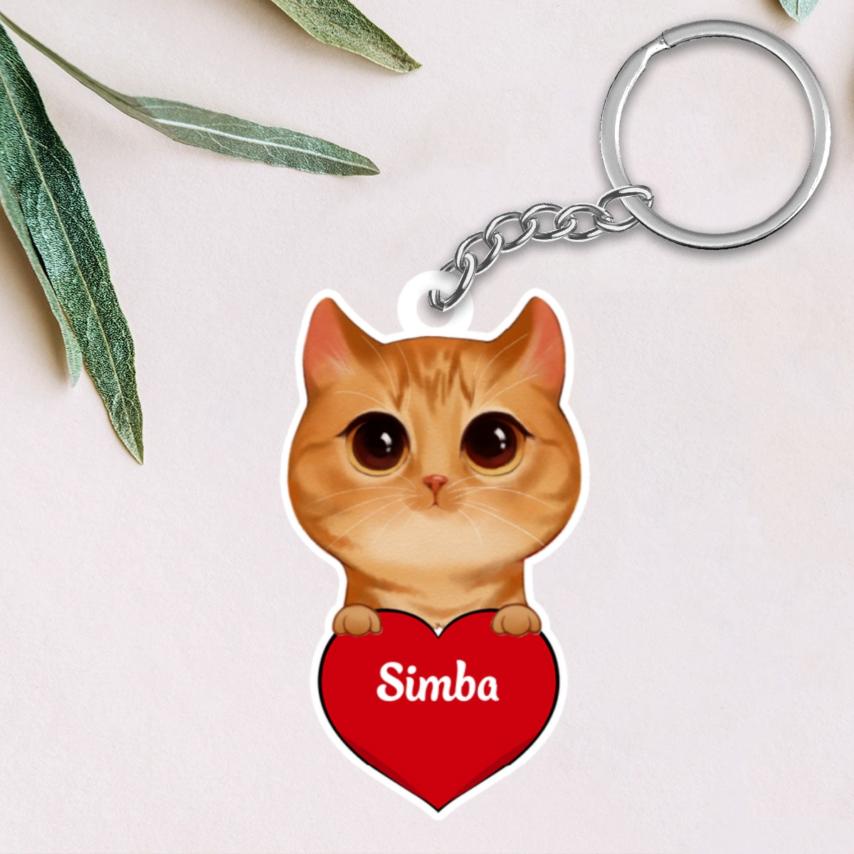 Peeking Watercolor Cute Cats Holding Heart Personalized Acrylic Keychain