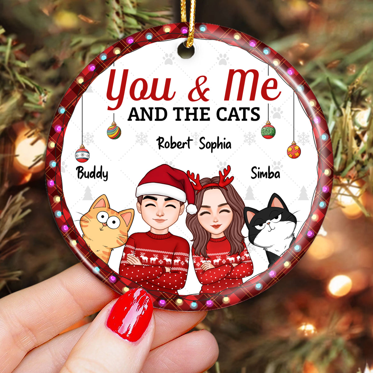 Christmas Cool Couple You Me And The Cats Personalized Circle Ornament