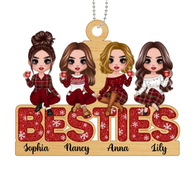 Doll Besties Sitting On Word Personalized Wooden Ornament