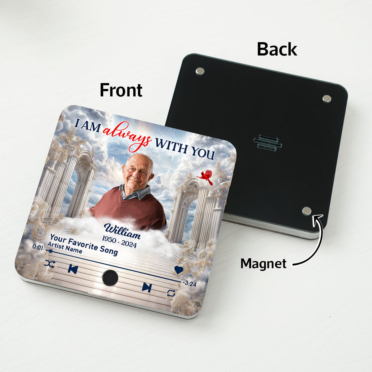 Memorial Upload Photo Heaven Gate Sky Personalized Music Fridge Magnet, Sympathy Keepsake, Remembrance Gift
