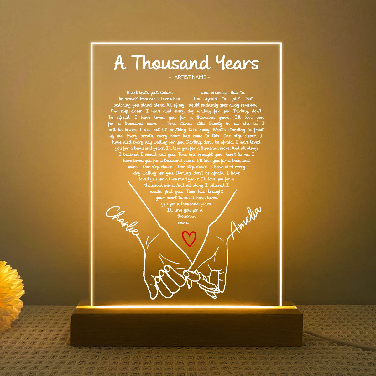 Couple Song Vinyl Heart Shaped Lyrics, Personalized LED Night Light,  Gift for her, Gift for him