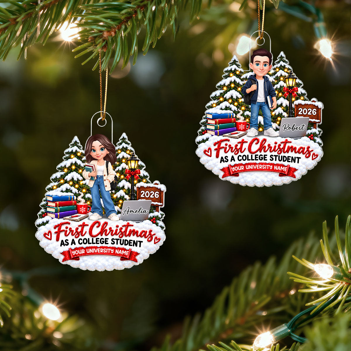 First Christmas As College Student - Personalized Acrylic Ornament - Christmas Gift For College Students, Freshmen, Son, Daughter