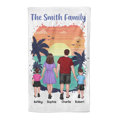 Family Standing Back View Summber Personalized Beach Towel