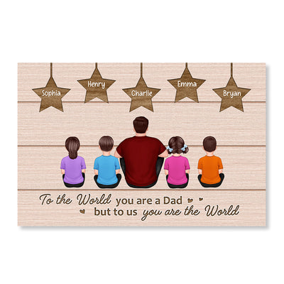 Best Dad Ever Back View Man Kids Dog Cat Sitting Under Stars Personalized Poster, Gift For Dad