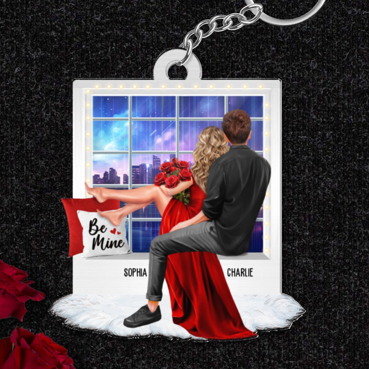 Embracing Couples On Window Personalized Acrylic Keychain,  Gift, Anniversary Gift for Couples