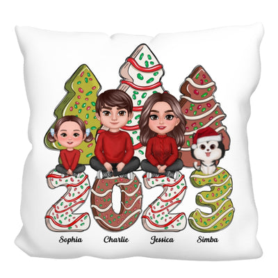 Family Crossed Legs Sitting Christmas Tree Cake Patterned Personalized Pillow