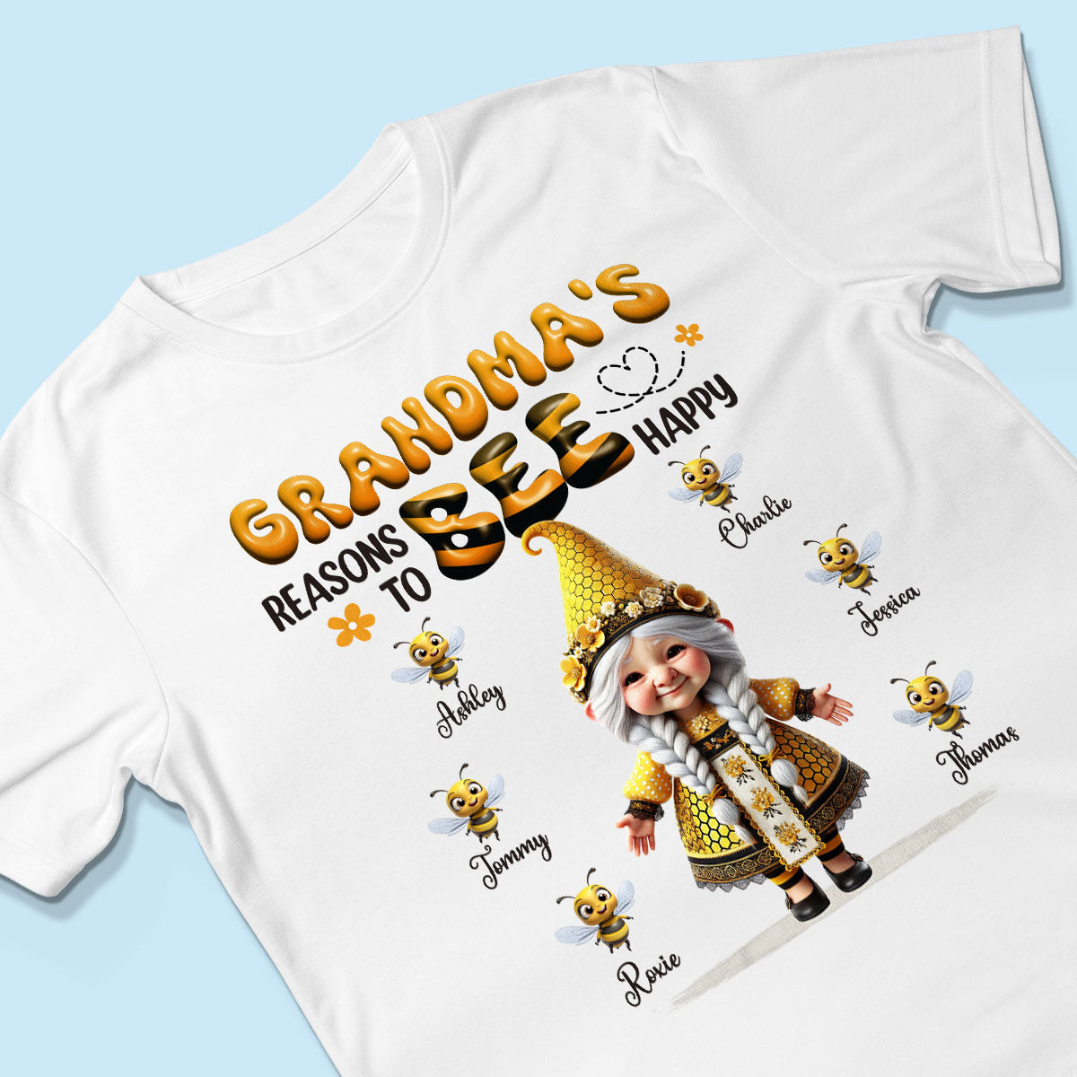 Gnome Grandma Reason To Bee Happy Personalized Shirt, Gift For Grandma