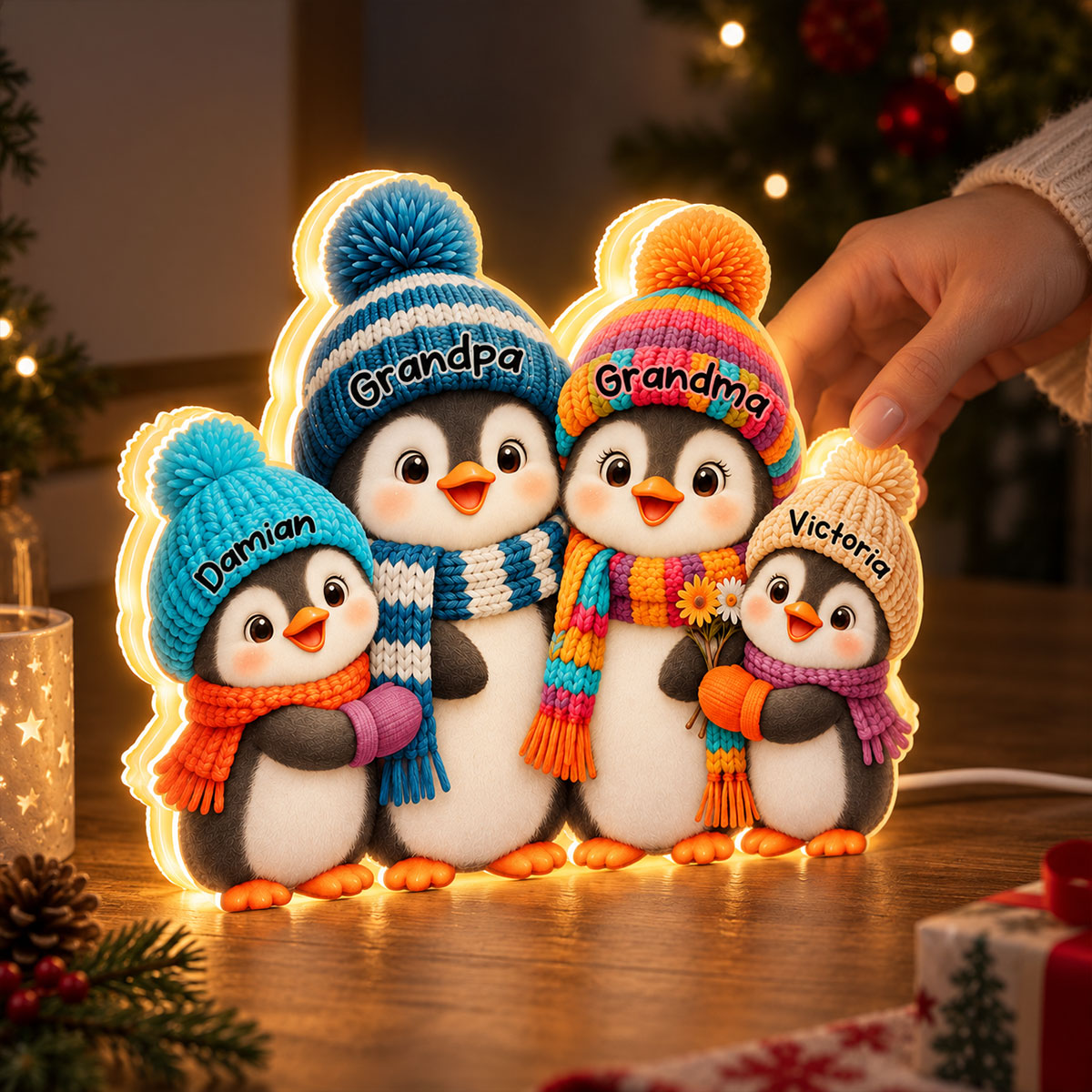 Grandma & Grandpa’s Little Penguins – Personalized Light Box - Christmas Gift For Grandparents