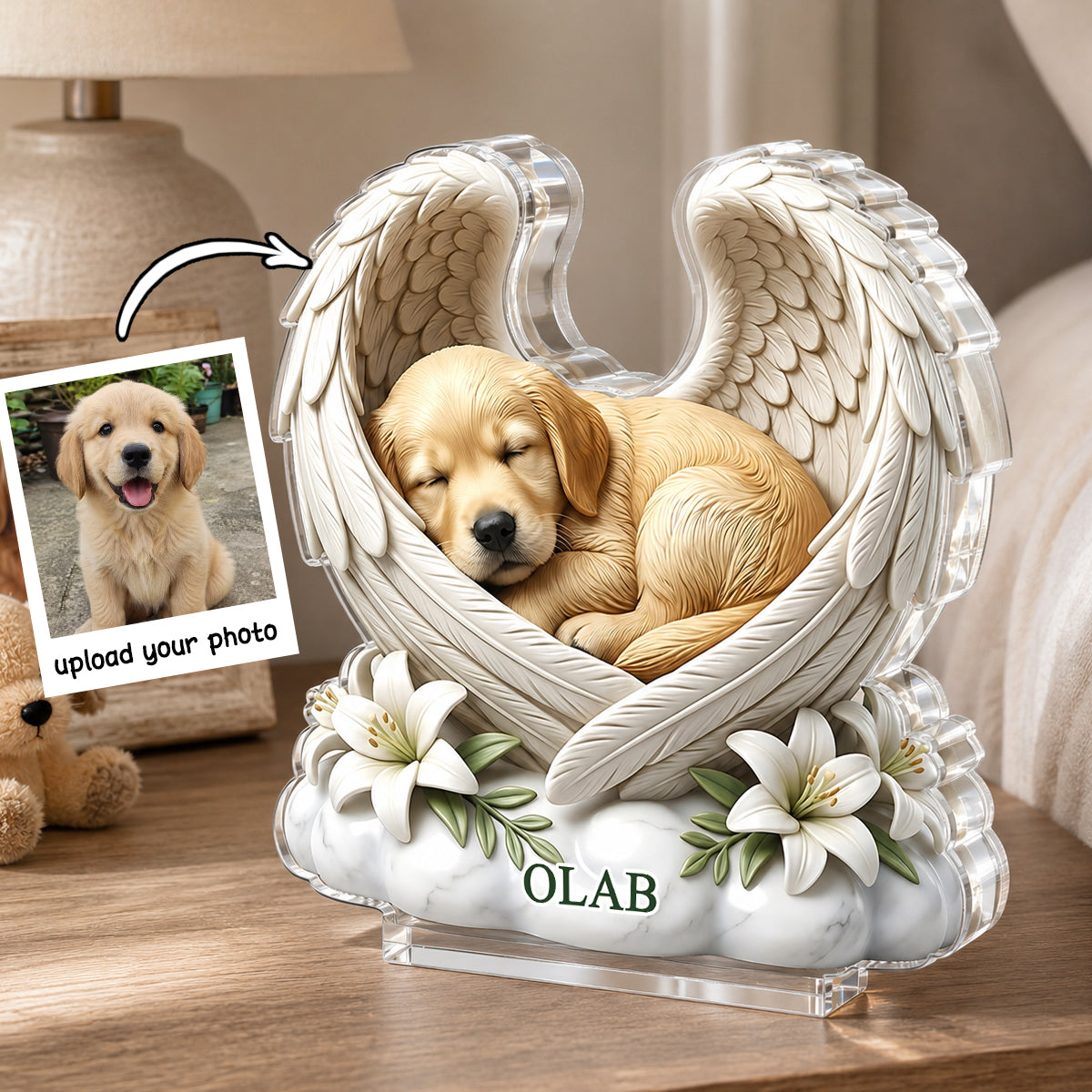 Custom Dog Angel Wings Statue - Personalized Acrylic Block Plaque - Heartfelt Pet Memorial Gift