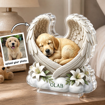 Custom Dog Cat Angel Wings Statue - Personalized Acrylic Block Plaque - Heartfelt Pet Memorial Gift