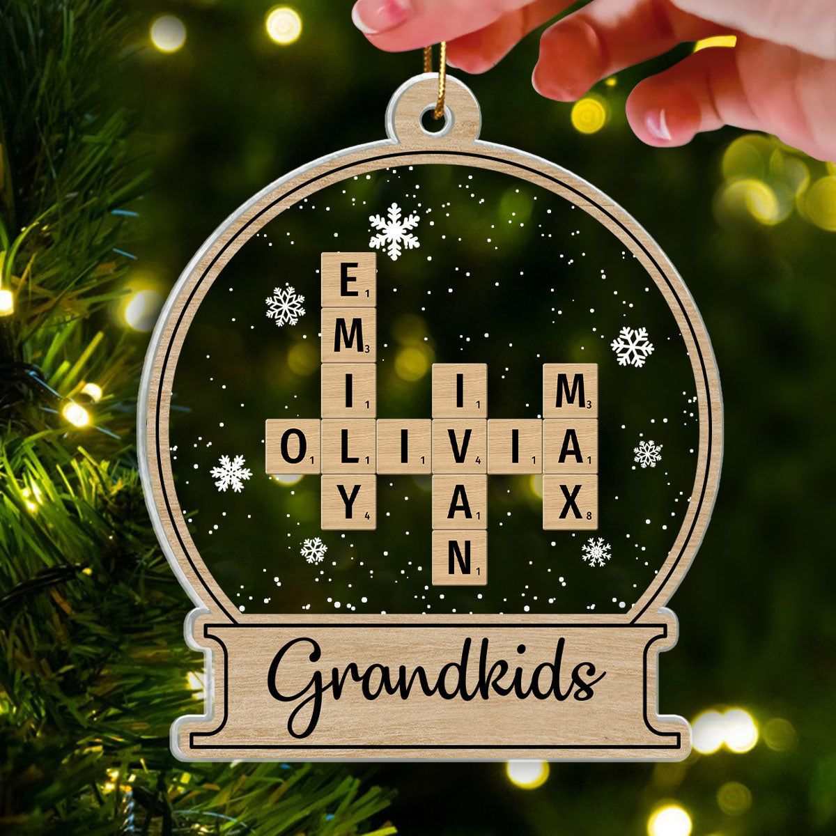 Snow Globe Grandkids Crossword Puzzle Personalized Acrylic Ornament, Christmas Gift For Grandma, Grandpa, Granddaughter, Grandson