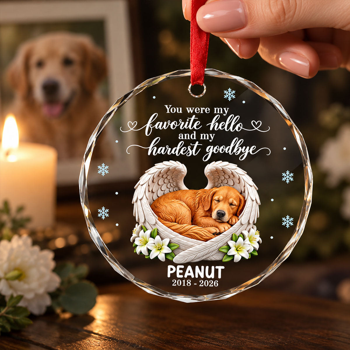 Custom Dog Cat Pet Memorial Angel Wings - Personalized Glass Ornament - Christmas Memorial Ornament For Pet Lovers, Dog Lovers, Cat Lovers