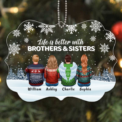 Brothers Sisters Siblings Besties Snow Background Personalized Acrylic Ornament