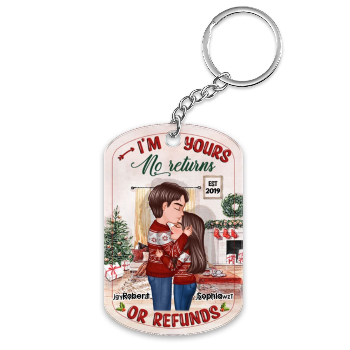 No Returns Or Refunds Christmas Couple Kissing Personalized Acrylic Keychain