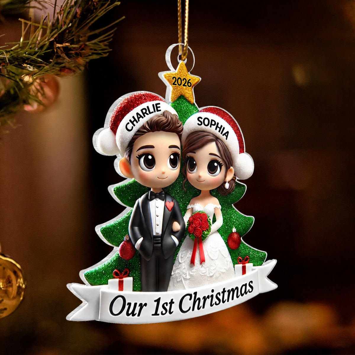 Our First Christmas Married Wedding Couple 2D Flat Acrylic Ornament, MR. & MRS. Gift