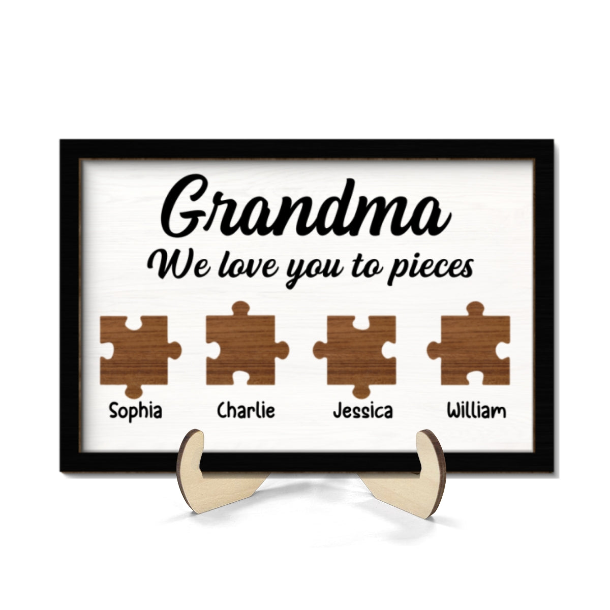 Mom Grandma We Love You To Pieces Kids Names Personalized 2-Layer Wooden Plaque