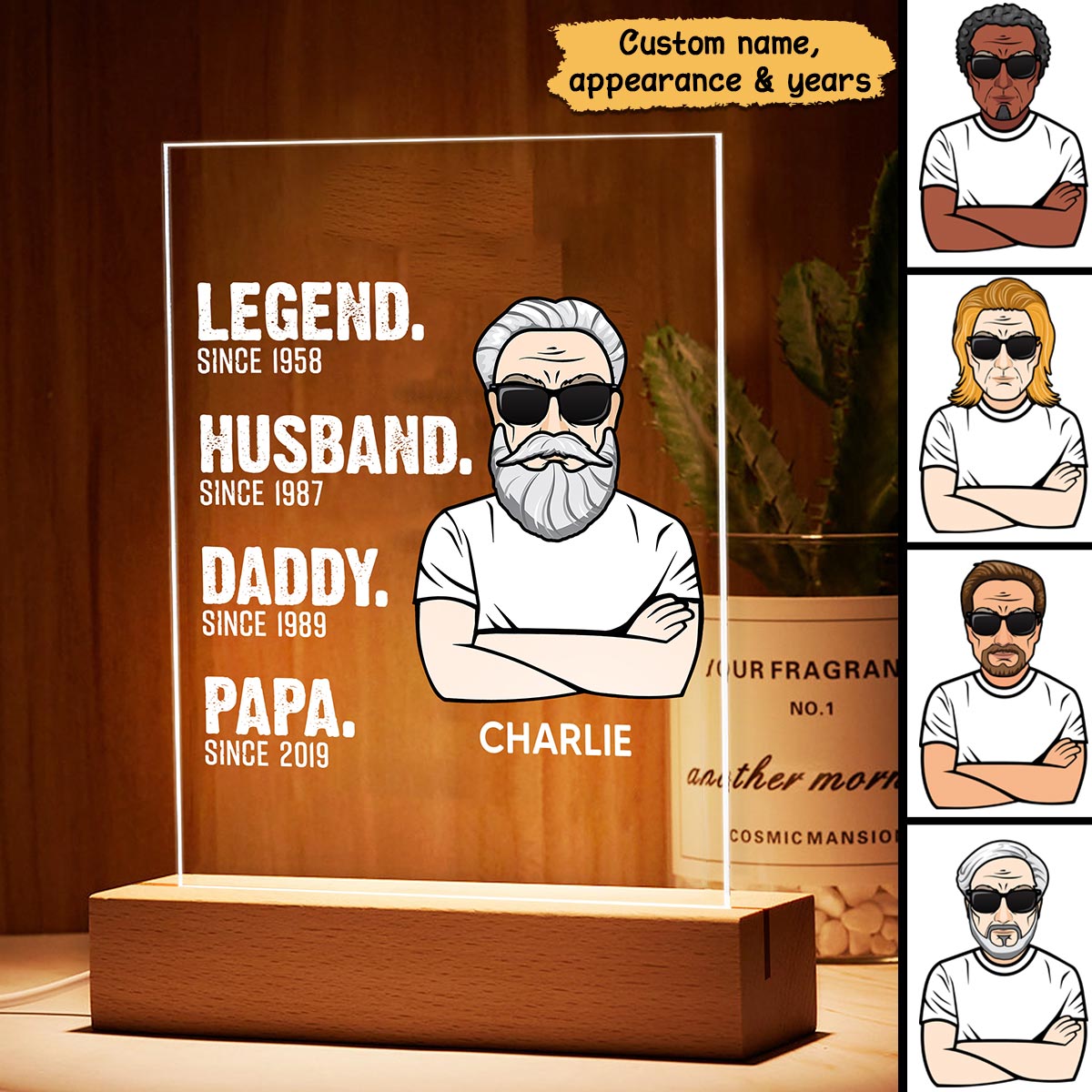 The Legend Grandpa Old Man Father‘s Day Gift For Grandpa Personalized Personalized Rectangle Acrylic Plaque LED Lamp Night Light