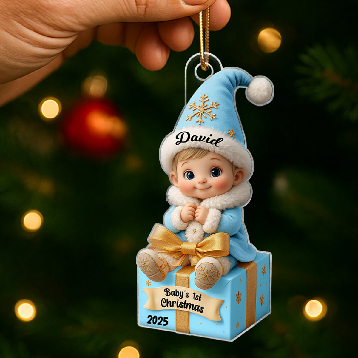 Baby Newborn Gift Box Personalized 3D Effect Acrylic Ornament, Lovely Keepsake to Celebrate Little Miracle