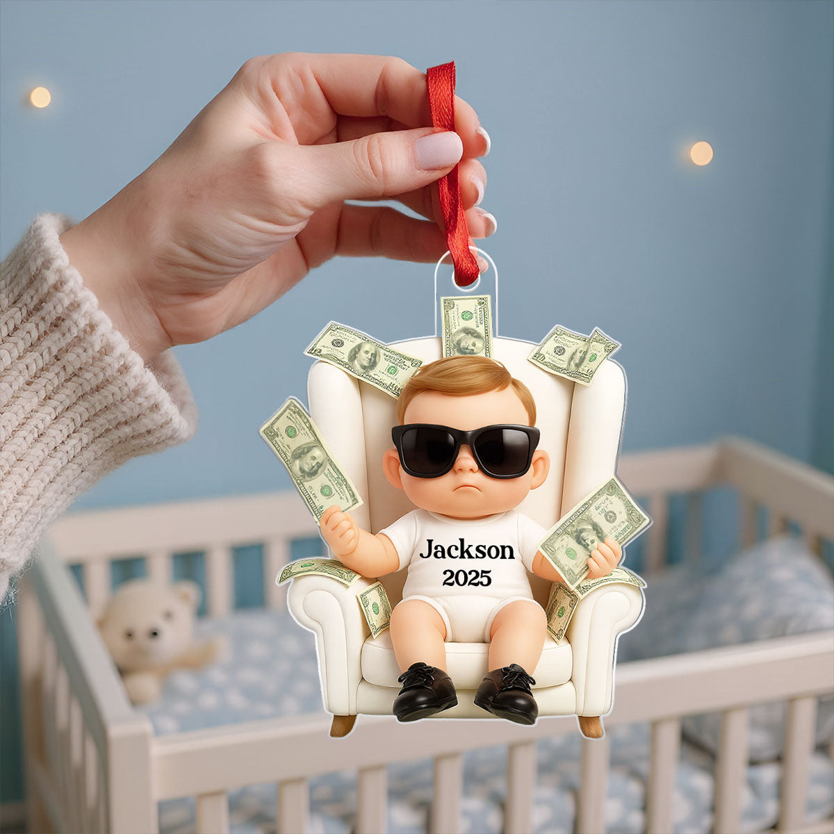 Personalized Funny Kid With Dollar 3D Style Acrylic Ornament, Christmas Gift For Kids, Grandkids