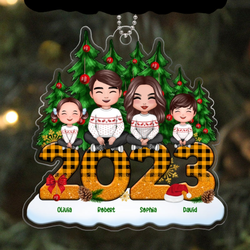Happy Face Family Crossed Legs Sitting On Yellow 2023 Personalized Acrylic Ornament