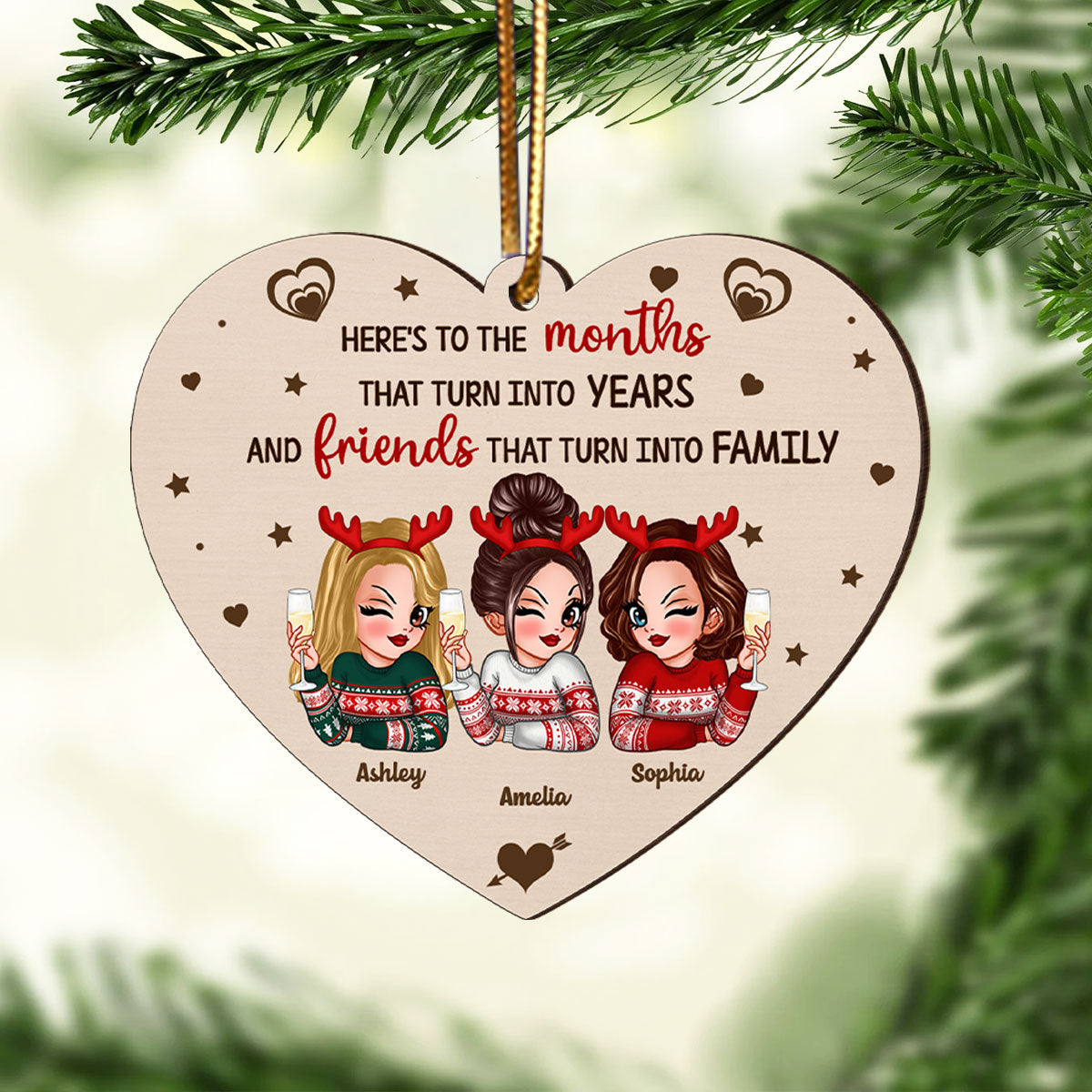 Friends That Turn Into Family Personalized Wooden Ornament, Christmas Gift For Best Friends
