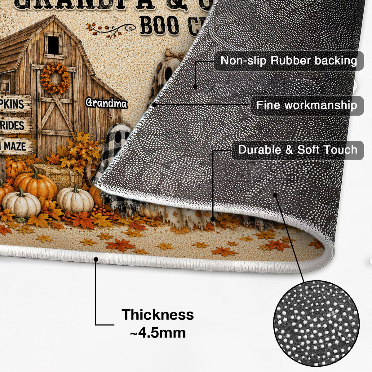 Halloween Rustic Barnhouse Grandpa & Grandma's Boo Crew - Personalized Doormat - Halloween Decor For Grandparents
